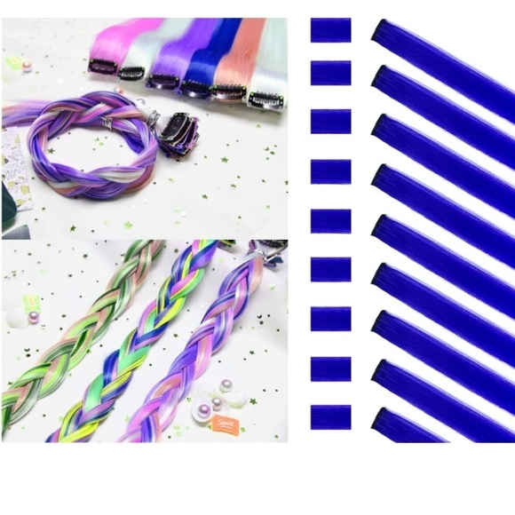 Blue Hair Clip On Extensions - Picture 2 of 6